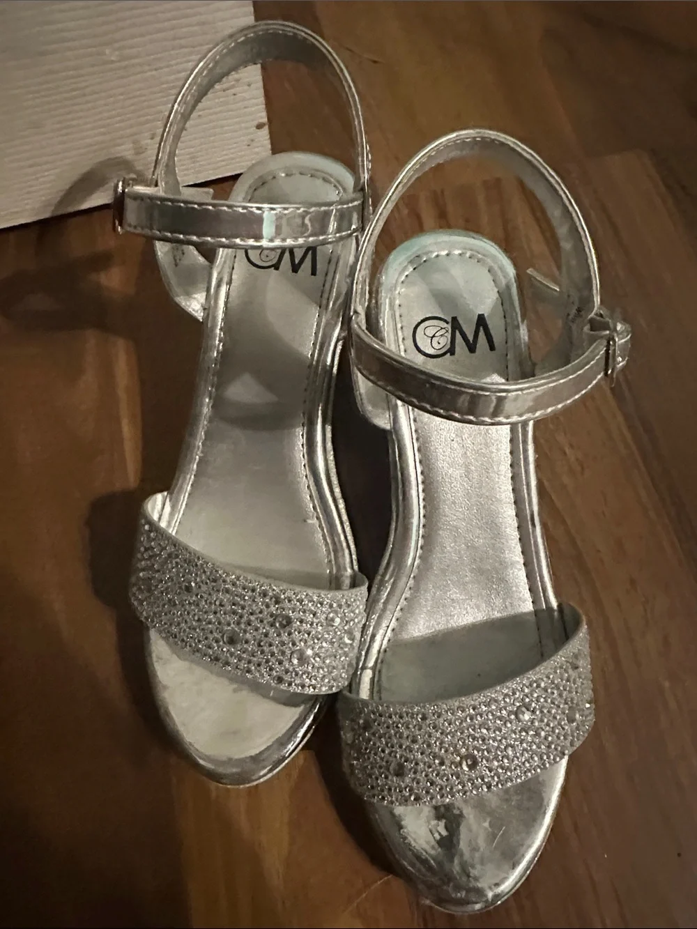 Silver Glitter Wedge Sandals with Ankle Strap
